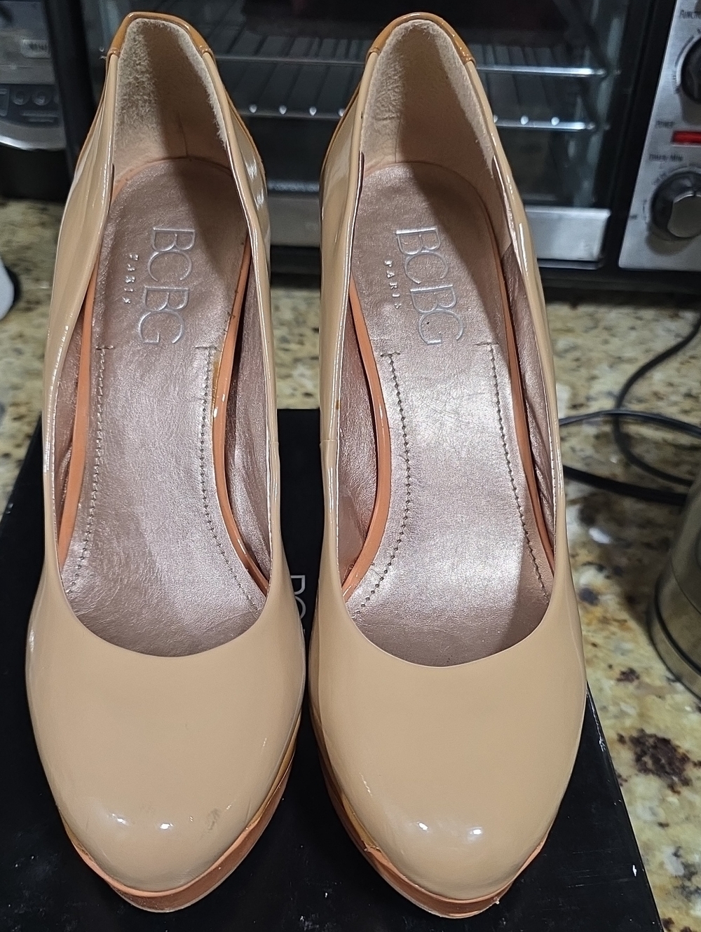 BCBG Paris Patent Nude Beige Pumps